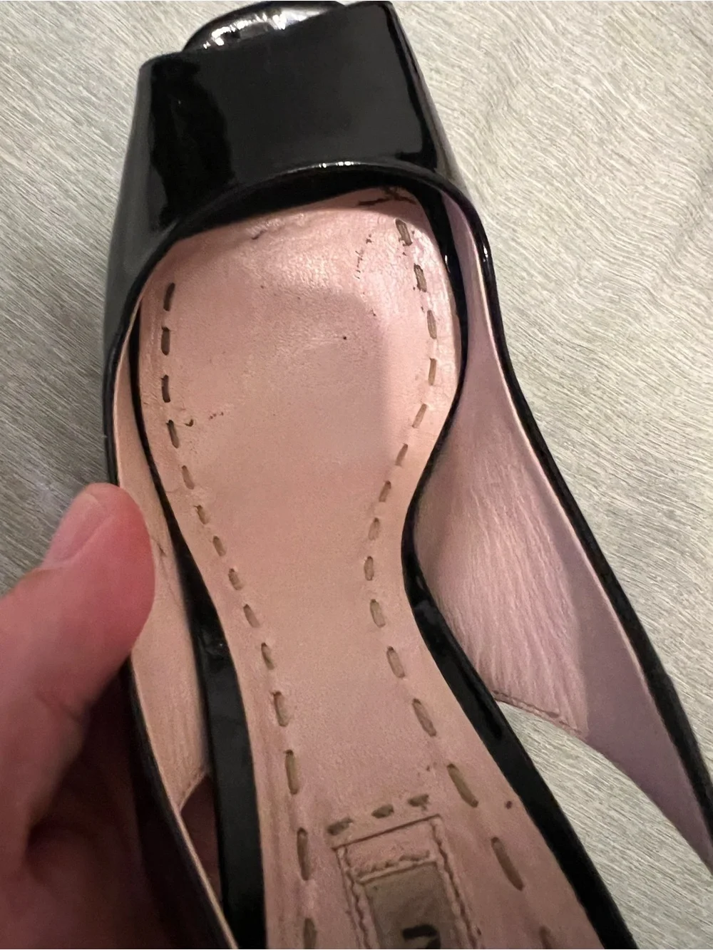 Miu Miu Black Patent Platform Slingback Heels with Pink Trim
